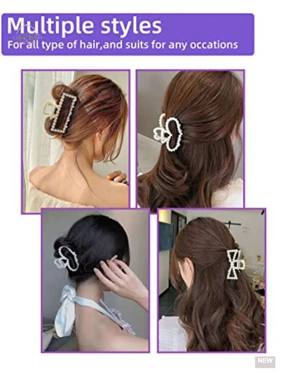 6 Pack Large Non-Slip Pearl Hair Claws for Thick Hair Wedding Styling